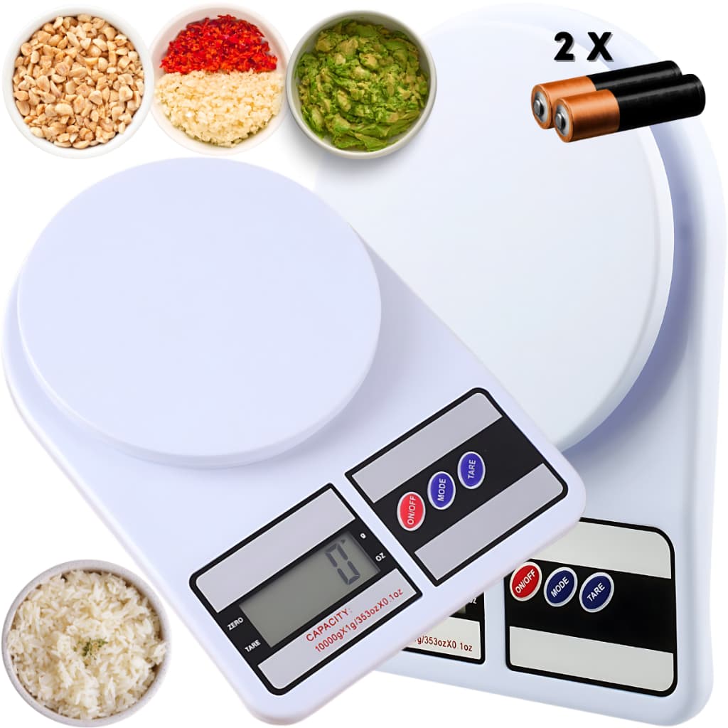 Balança Digital Alimentos Cozinha Cor Branco dieta Alta Precisão Até 10 Kg Balancinha Pilhas Grátis