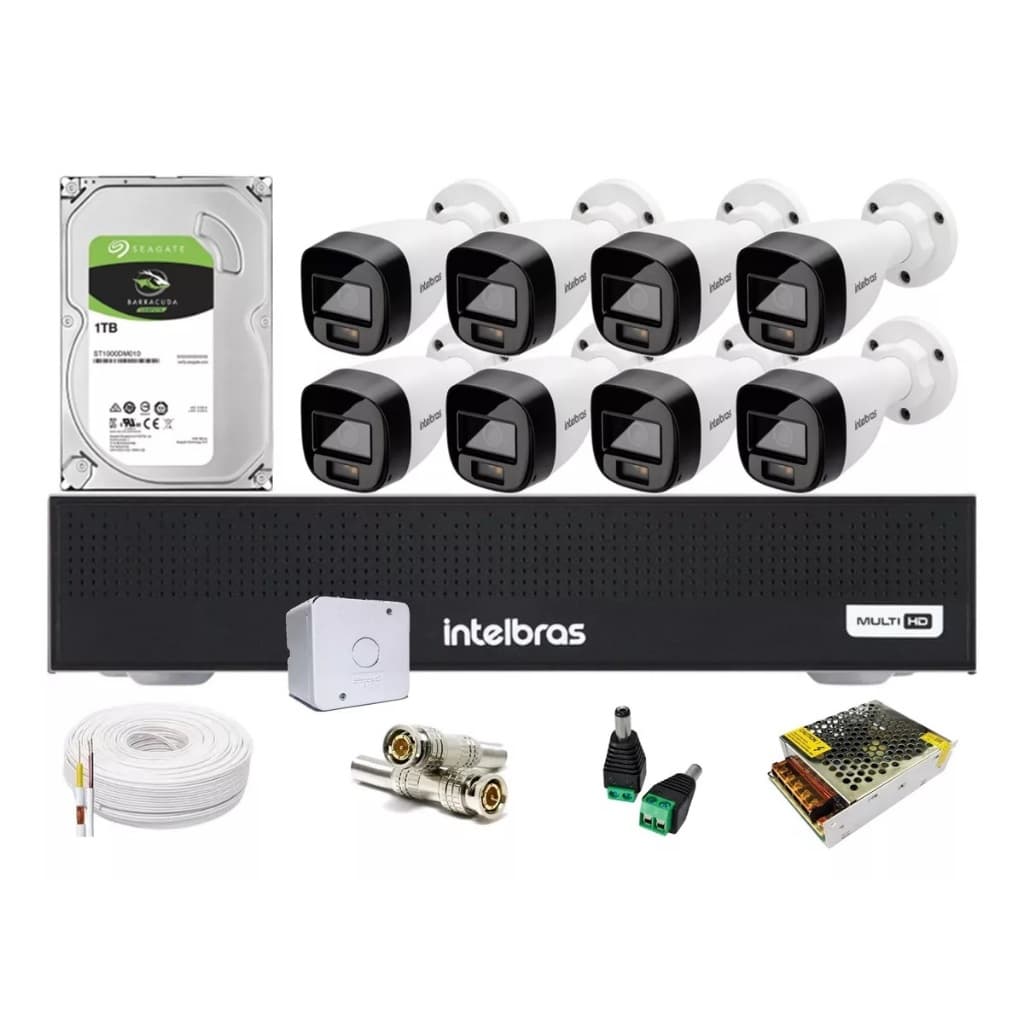 Kit 8 Cameras Intelbras 3220 Full Color C/ Audio, Dvr 8ch, 1tb