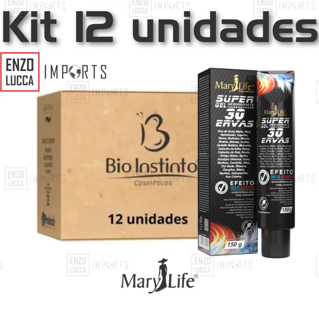 12 Pomadas Massageadora Super Gel 30 Ervas 150g Mary Life