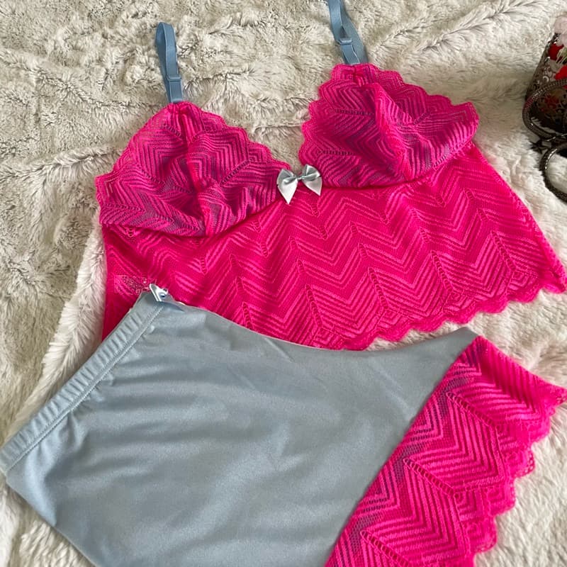 Baby Doll Isa Cropped Renda Neon Sexy Short Conforto Noite