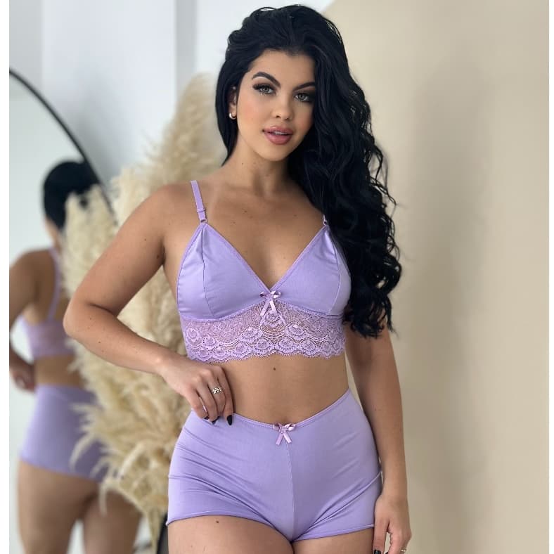 Top Doll Sexy Renda Cores Variadas Short Doll Pijama Feminino Roupa de Dormir Detalhe de Luxo