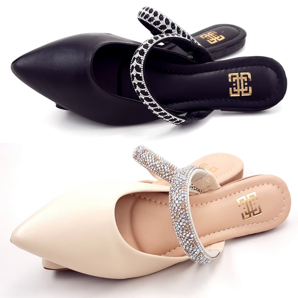 Kit 02 Pares de Sapato Mule Feminino Pedraria Strass Luxo