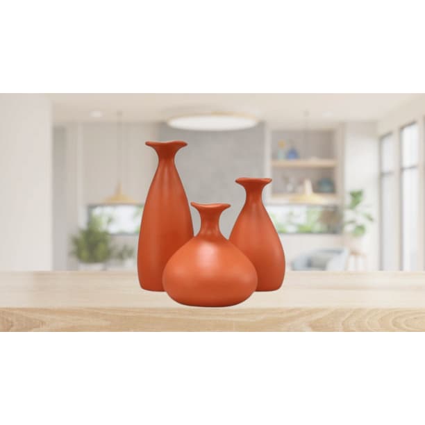 Trio de Vaso Porto Garrafa De Cerâmica Decorativa Casa Sala Decoração