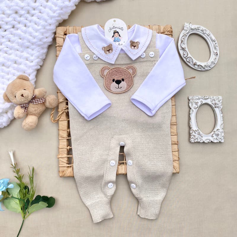 Saida de maternidade Conjunto Tricot Carinho Bege