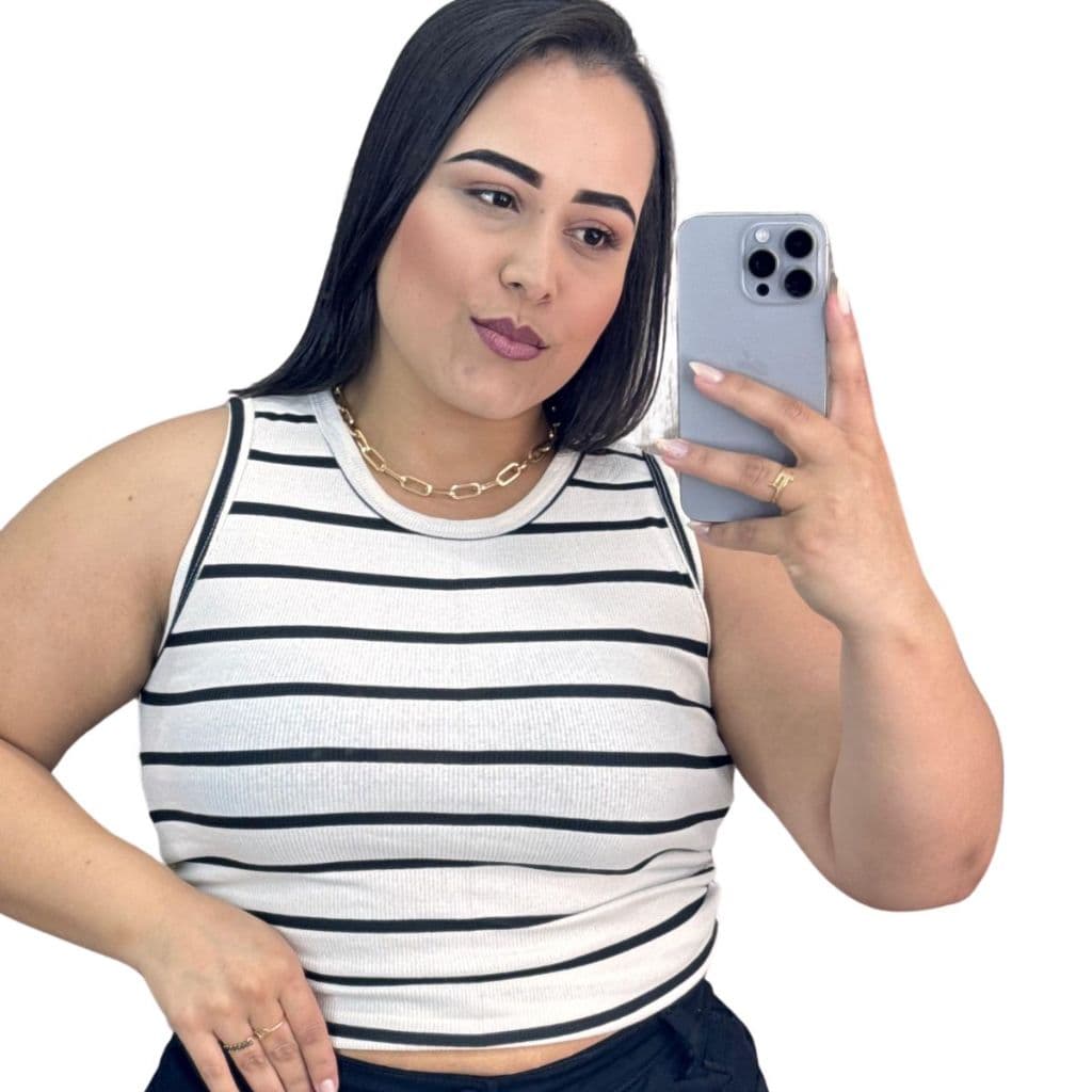Blusa Regata Basica Feminina Plus Size  Ribana Algodao Listrado  Conforto no Verao Promoçao