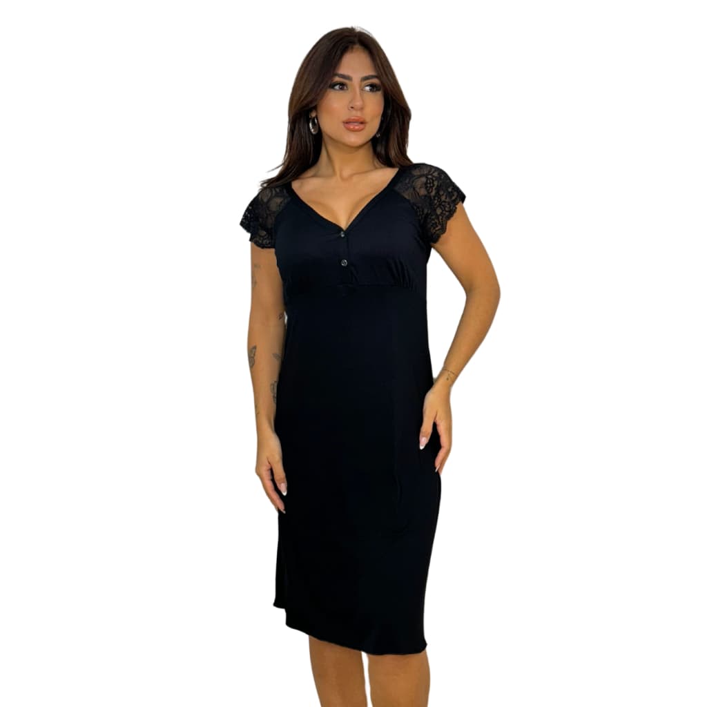 Camisola Midi Feminina Confortável Viscose Estilo Camiseta Amamentação Pós Parto Abertura Botões