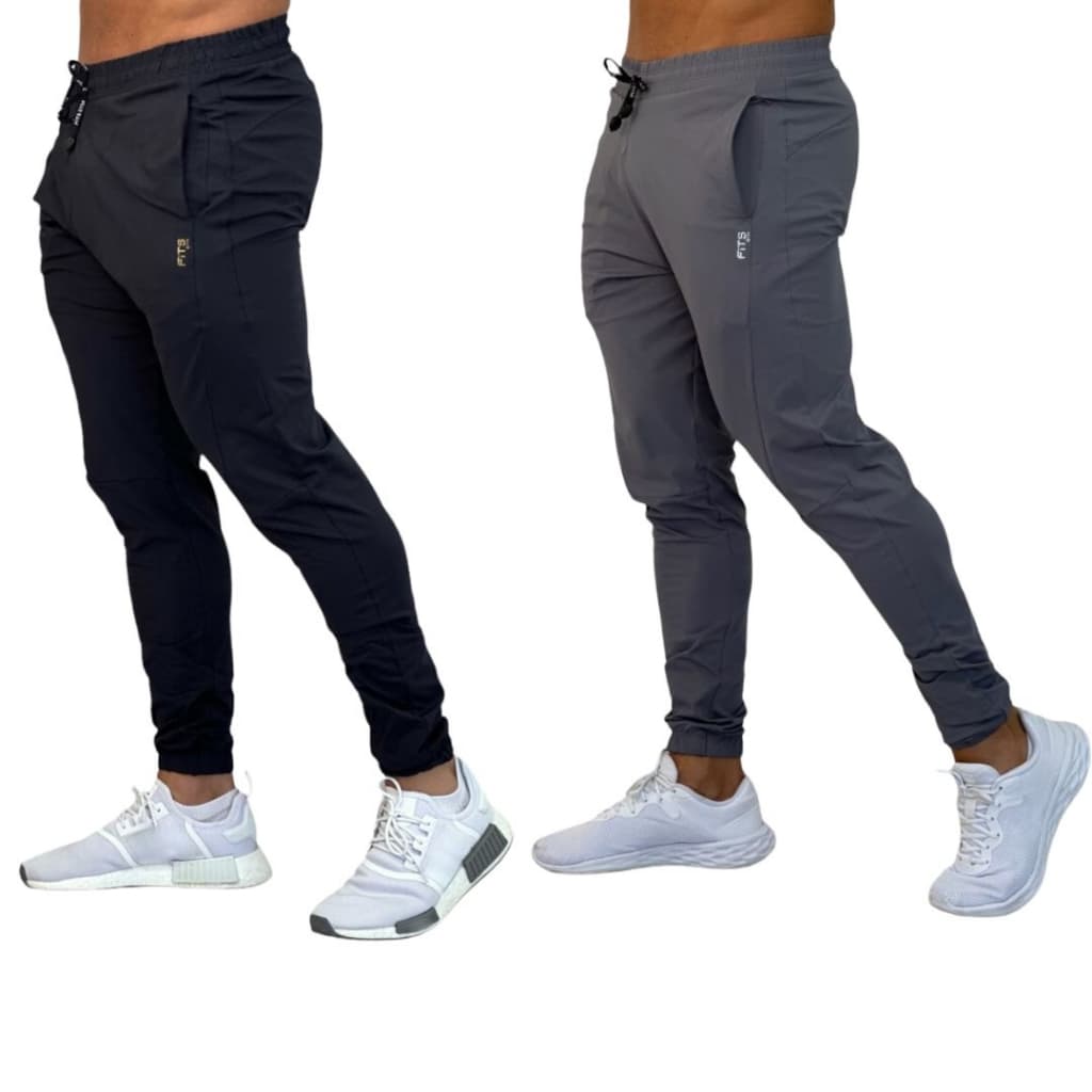 Kit 02 Calças Jogger Masculina Em Poliamida Para Academia Corrida ou Dia a Dia Bolsos e Cordão