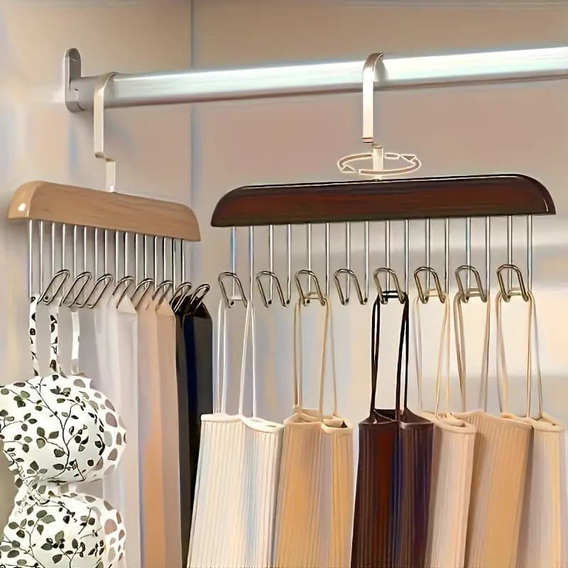 Kit 2/4 Cabide de Madeira Multifuncional Organizador com 8 Ganchos para Cintos, Gravatas e Colares