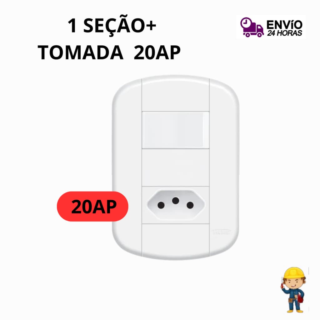 Interruptor Simples  + Tomada 20AP 2P+T  Blanc+  Branca Fame