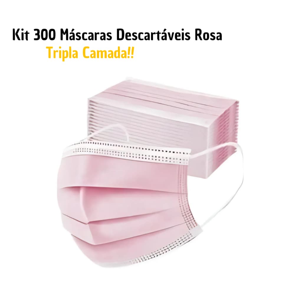 300 Máscara Tripla Adulto ROSA Tripla Camada