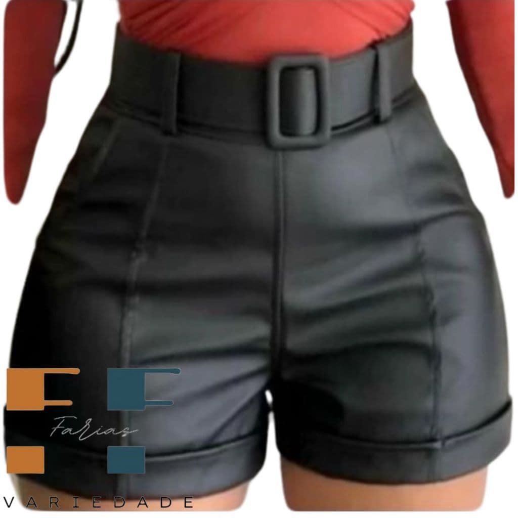 Short/ Shorts Feminino De Couro Fake Moda Verão Bolso Funcional Cintura Alta - PROMOÇÃO IMPERDIVEL