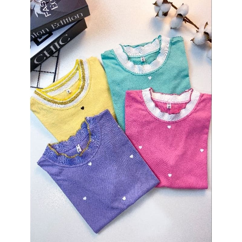 Blusa Tshirt Babylook Camiseta gola detalhe lurex Poa Coração