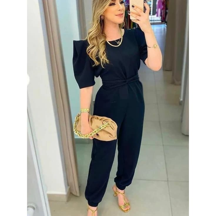 Macacão Feminino Longo Manga Princesa Duna Com Cinto Lançamento