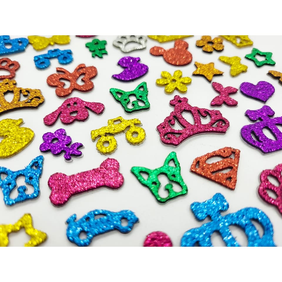 100 Adesivos Pet Piercings Lacinhos Eva Com Glitter Para Petshop Cães E Gatos Banho E Tosa