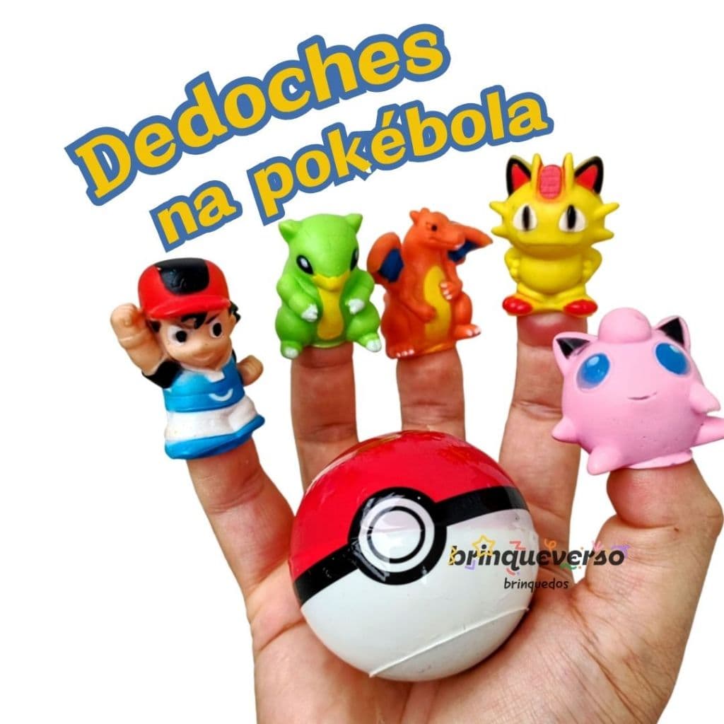 5/10 UN. Pokemon na Pokebola. Brinquedo formato Dedoche. Lembrancinha. Prenda de festa. Pokemon