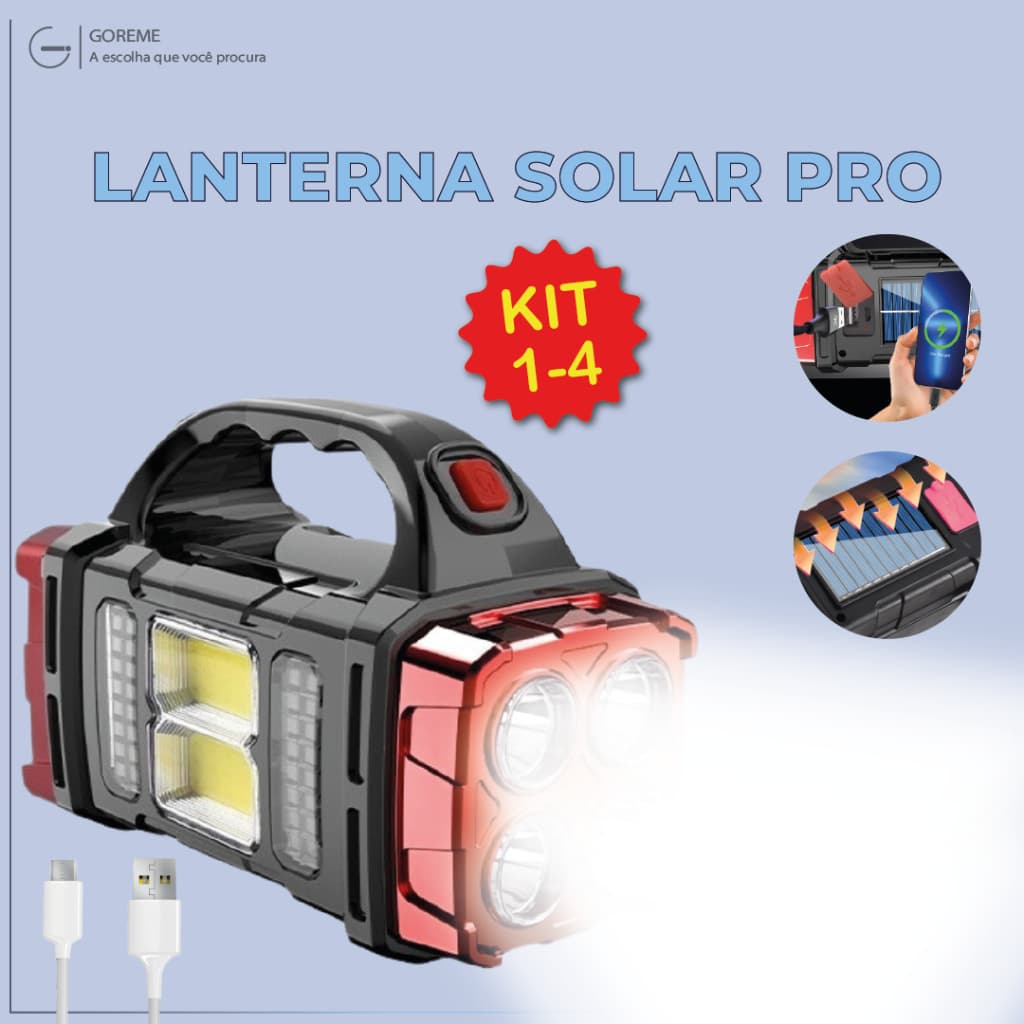 Lanterna Holofote Solar Pro Led Super Potente Recarregável com USB Luz Fria e Quente