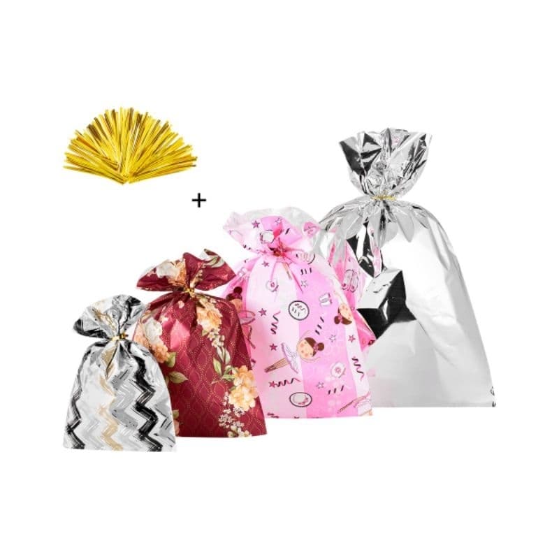 kit com 50 sacos de presente vários tamanho em um único pacote +fecho prático de brinde