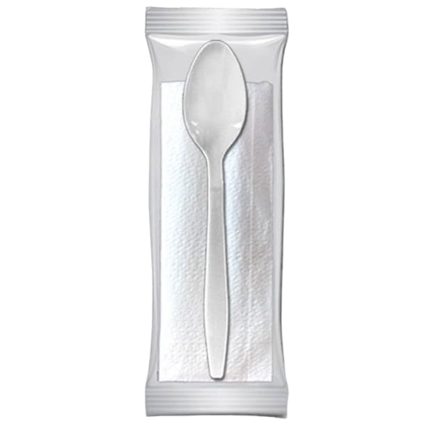 Kit Colher para Refeição com Guardanapo Descartável Delivery Restaurantes