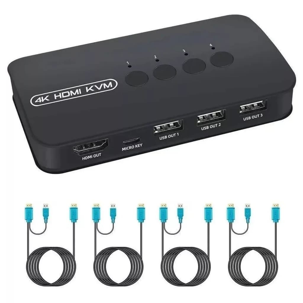 Chaveador E Seletor Usb Kvm Hdmi 4 Portas C/cabos