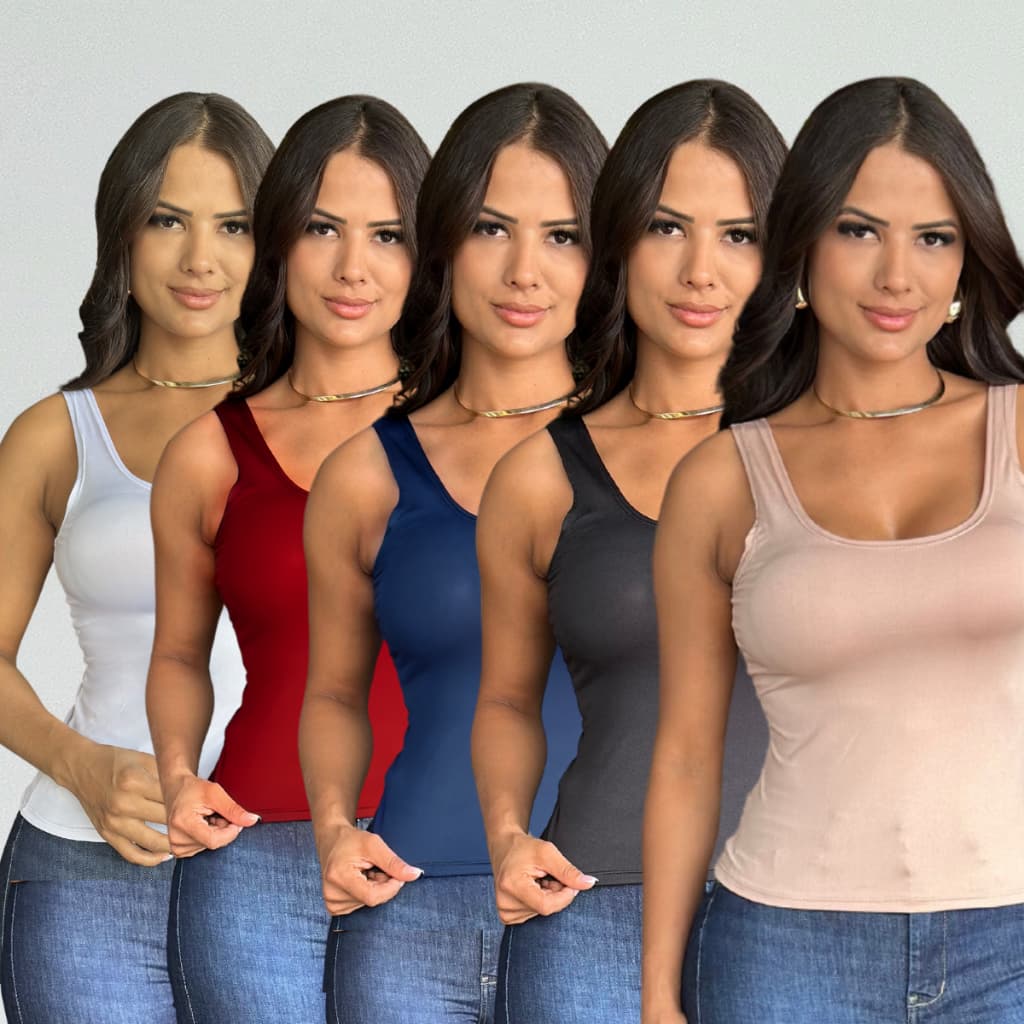 KIT 5 BLUSAS REGATAS FEMININA ALCA LARGA