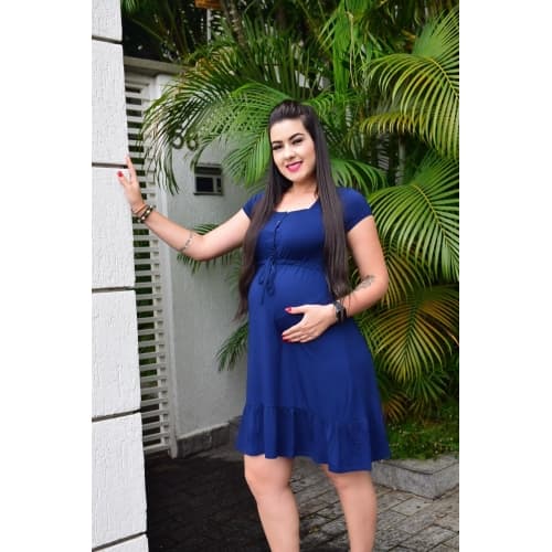 Vestido Gestante com Botões e Babado Amamentação