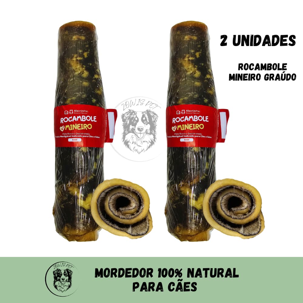 Kit 2 Mordedor 100% Natural Para Cães Pele Bovina Rocambole Mineiro Graúdo AlecrimPet