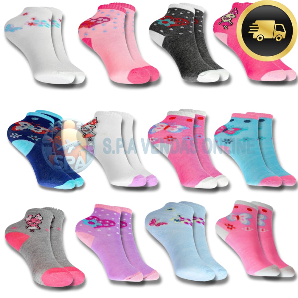 Kit com 24 Pares Meias Infantil com algodão MENINA