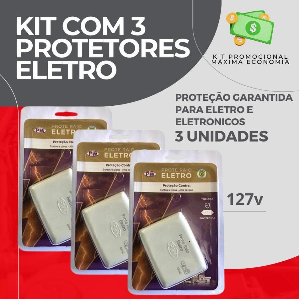 Kit com 3 Protetores de Raio PW Eletro 2 Tomadas - O Mais Vendido!