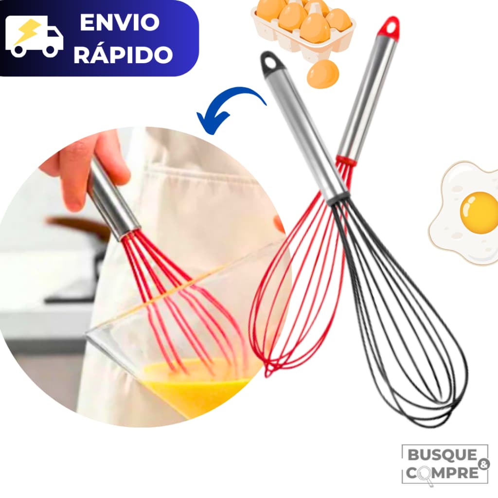 Batedor de Claras Ovos Gourmet de Silicone e Aço Inox Fuet Omelete Bolo Fouet Fue Batedor Cozinha