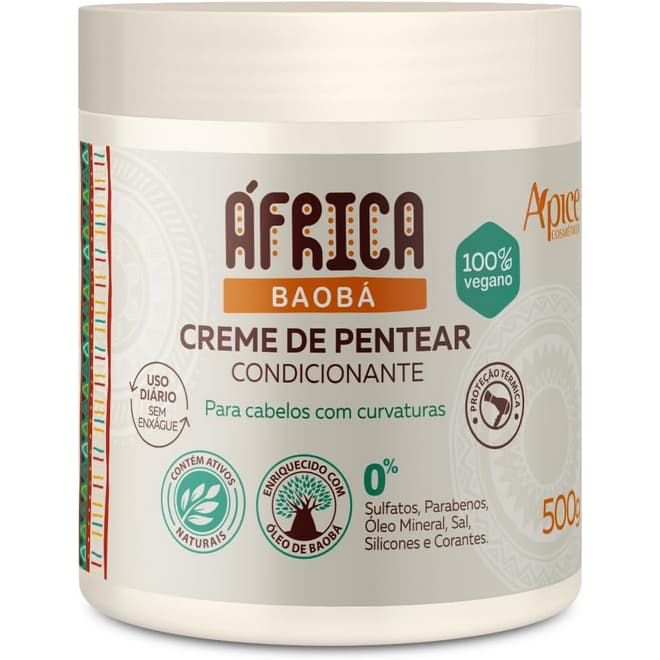 Apice Apse Creme de Pentear África Baobá Hidratação Proteção Térmica Cacheados Crespos Ondulados