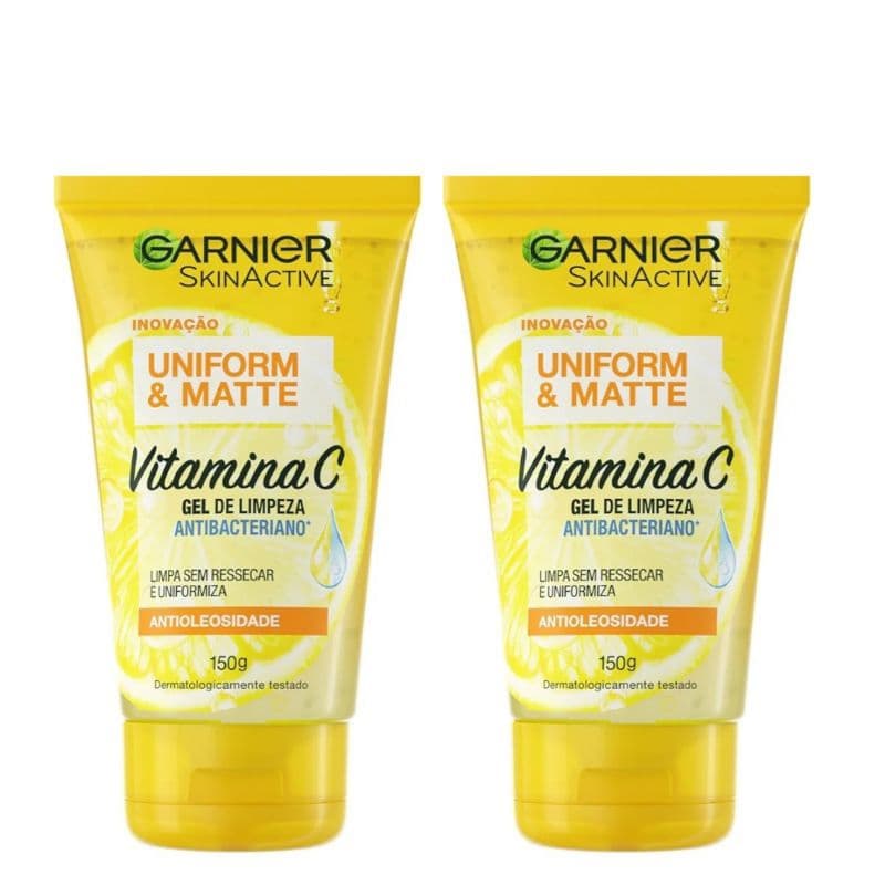 kit Gel de Limpeza Facial Antibacteriano Uniform & Matte Garnier Vitamina C 150ml .
