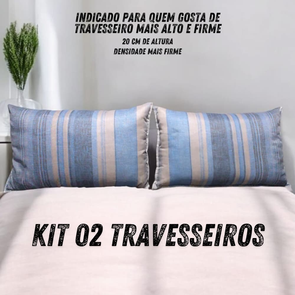 kit 02 Travesseiros para Casal Alto e Firme Estampado 45 x 67Cm