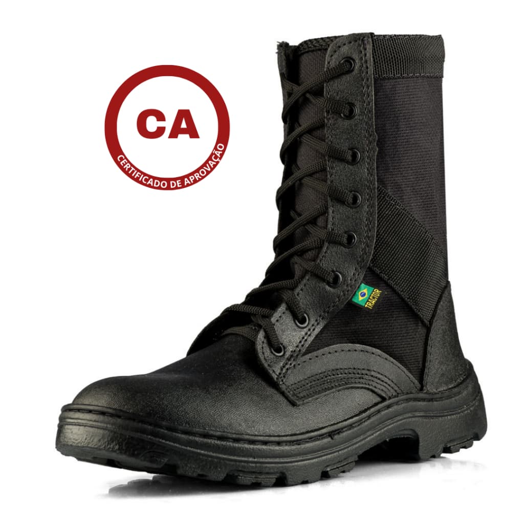 Bota Coturno Segurança, em Couro e Lona com CA, Conforto, Durabilidade, Estilo Militar