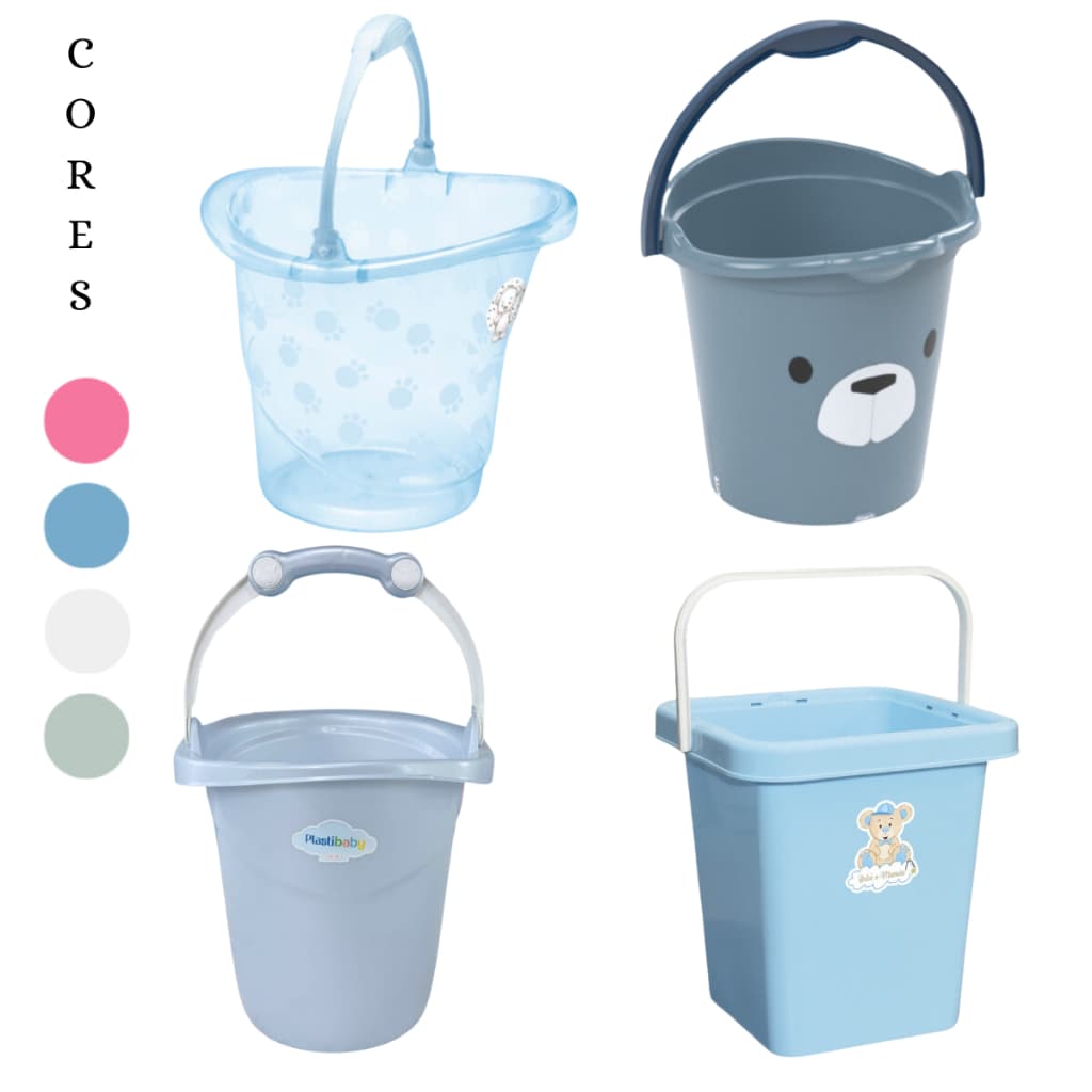 BALDE PLÁSTICO INFANTIL 13 LITROS BEBE AZUL ROSA BRANCO TRANSLÚCIDO