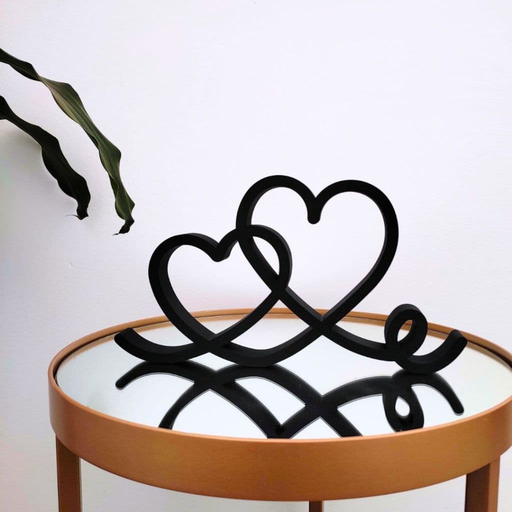 Estatueta Coração Romance 26cm - Decoração Casal Amor Eterno Enfeite para Mesa Quarto Prateleira