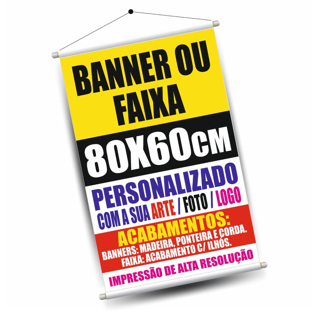 Banner Personalizado Com Foto Logo Sua Arte 80x60cm Impressão Lona Prova D'Água