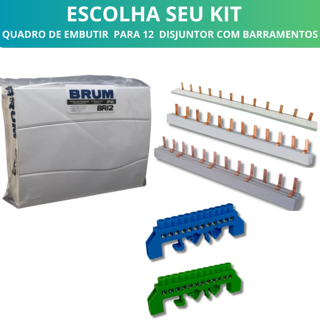 QUADRO EMBUTIR P/12 DISJUNTOR +BARRAMENTO BORNE NEUTRO E TERRA 12FUROS+BARRAMENTO PENTE UNIPOLAR