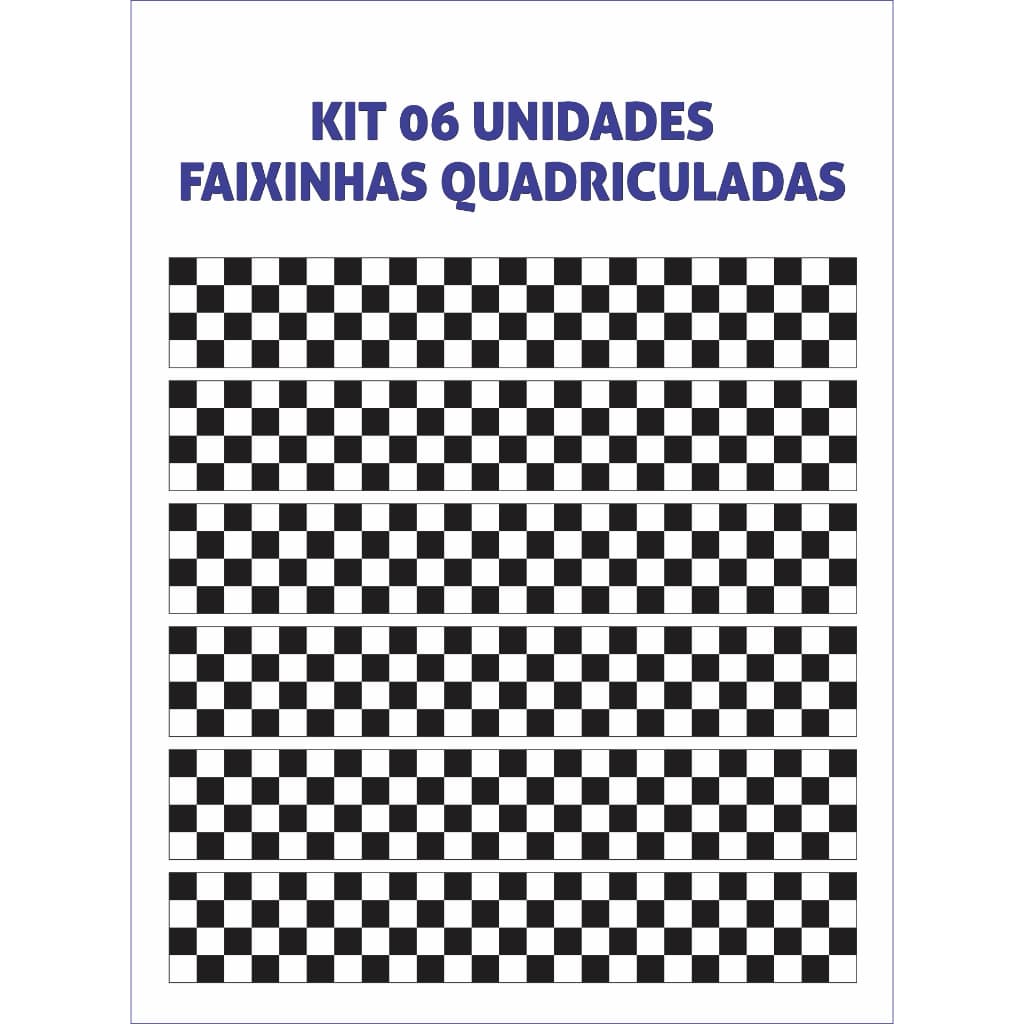 Faixa Adesiva Quadriculada  Kit com 06 unidades Preto e Branco Corrida Largada Chegada - FXQD 001