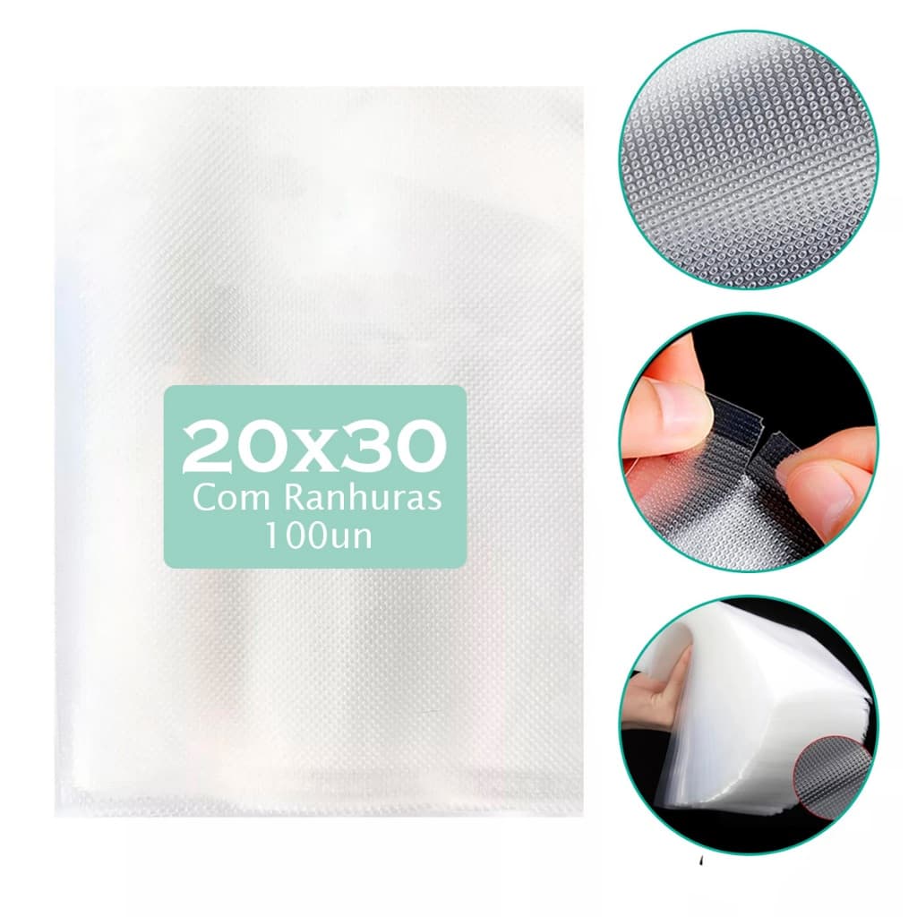 Saco A Vacuo P/ Alimentos Gofrado 18X28cm Pct 100 un Seladora