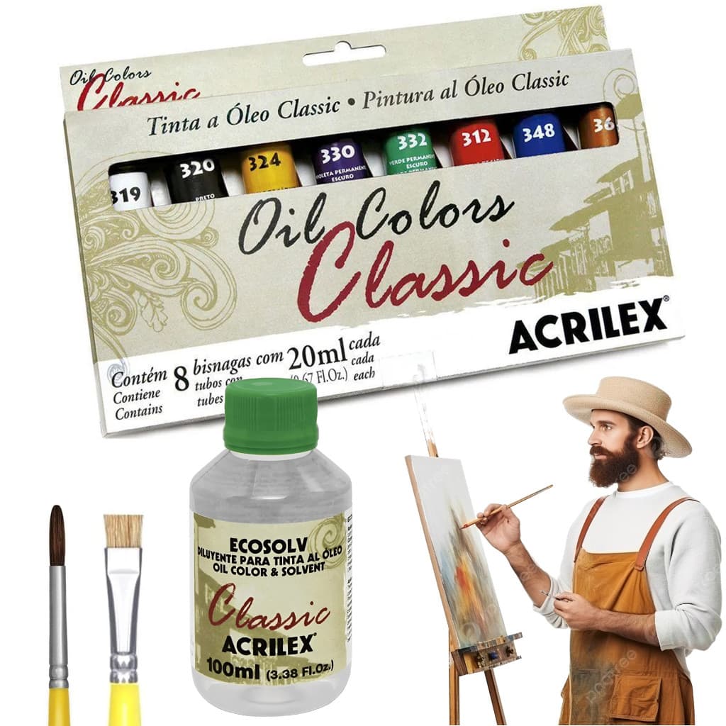 Kit Pintura A Óleo Com 2 Pincel E 1 Ecosolv 100ml - Acrilex