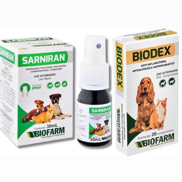Medicamentos Anti-inflamatório Dermatite Cães E Gatos Sarniran 30ml Biodex Com 20 Comprimidos
