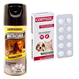 Kit Cortisol + Spray Matacura - Tratamento para Sarna e Doenças de Pele em Cães e Gatos
