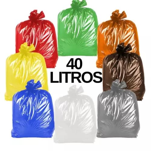 Sacos de lixo 40 Litros Coloridos Pacote com 50 / 100 unidades Colorido micra 0.06
