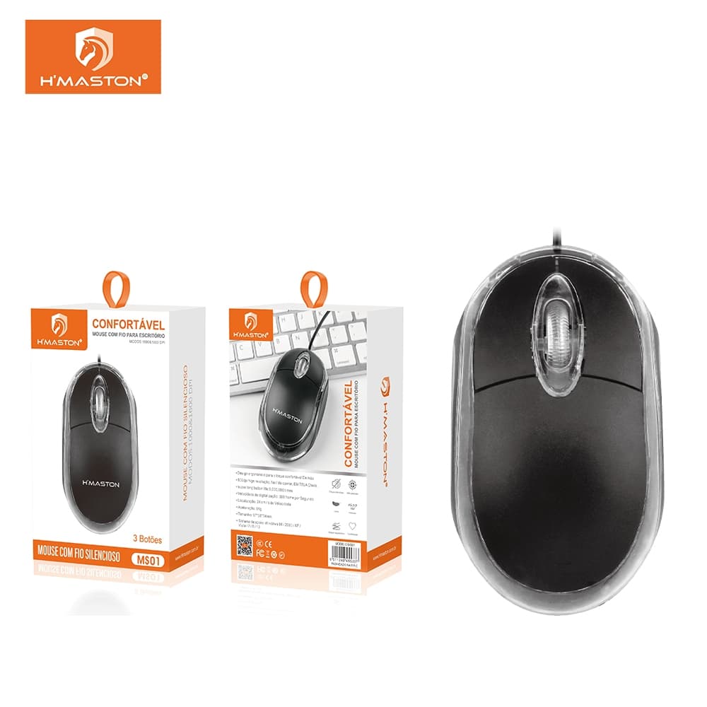 Mouse Com Fio Usb 1000 Dpi Óptico 3 Botões com Led para PC Notebook Hmaston MS01