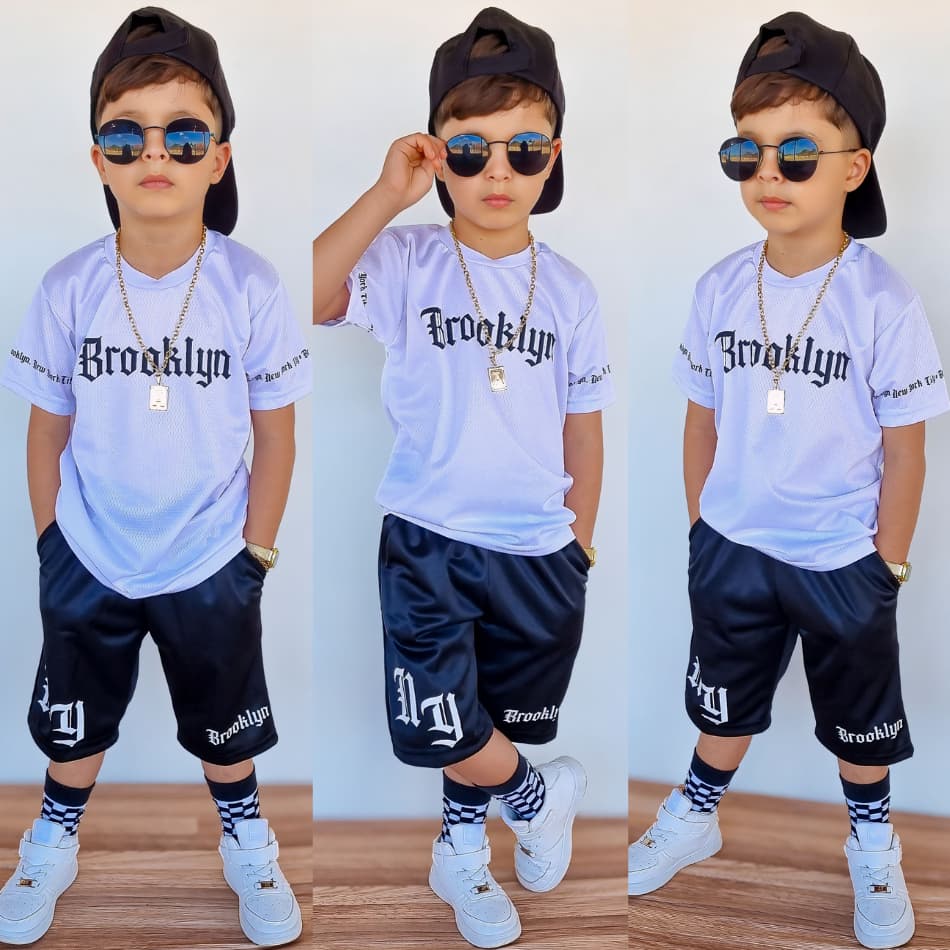 Conjunto Infantil Masculino Dri Fit Kit Verão Duas Peças Camiseta e Bermuda Top de Linha