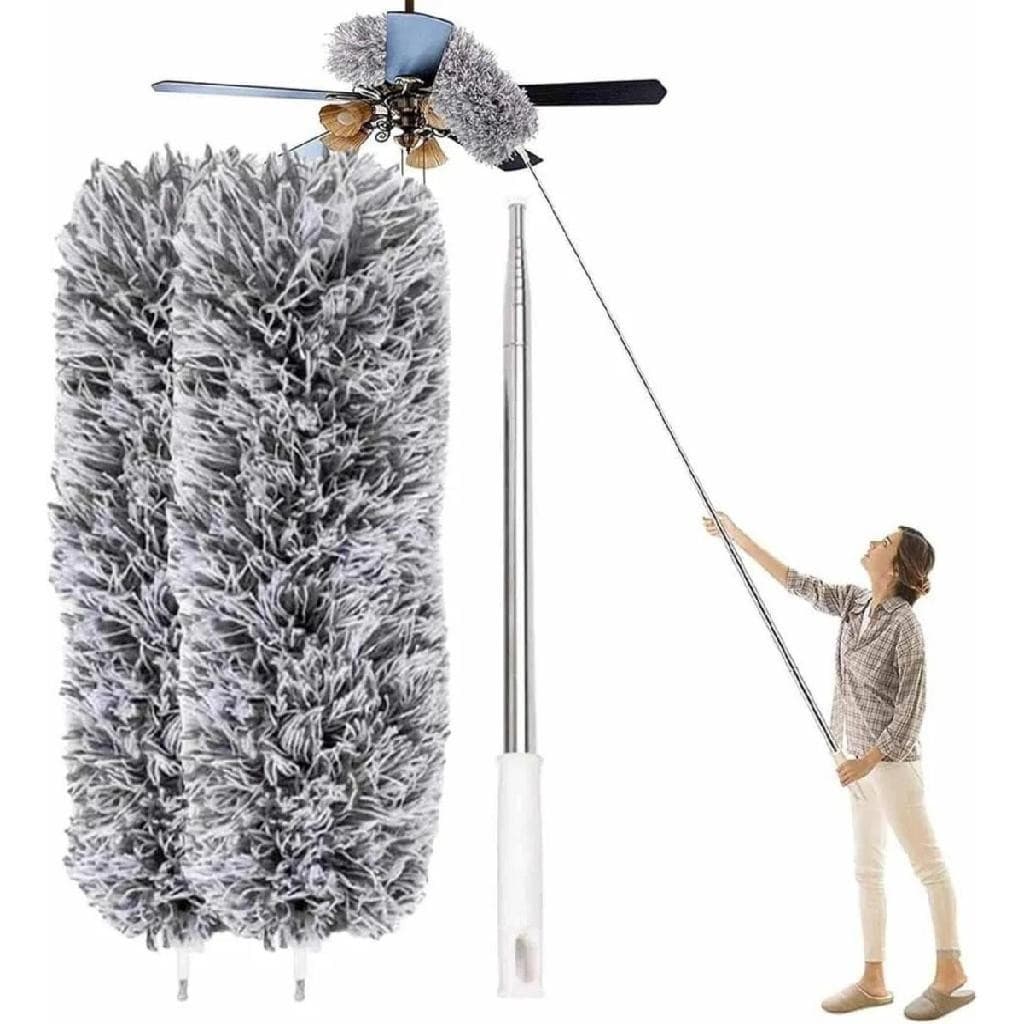 Espanador de Pó Para Limpeza em Microfibra Com Cabo Extensor e Retrátil Lavável 2,8m