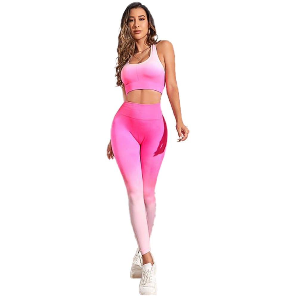 Legging e Top Conjunto Fitness Feminino Sem Costura e Efeito Levanta Bumbum Degradê