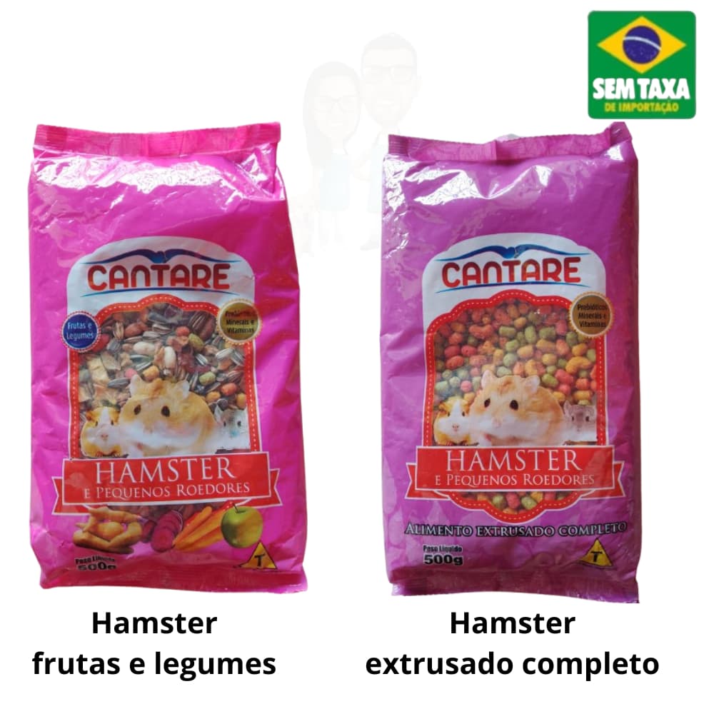 Kit 2 Rações Hamster e Pequenos Roedores 500g Cantare