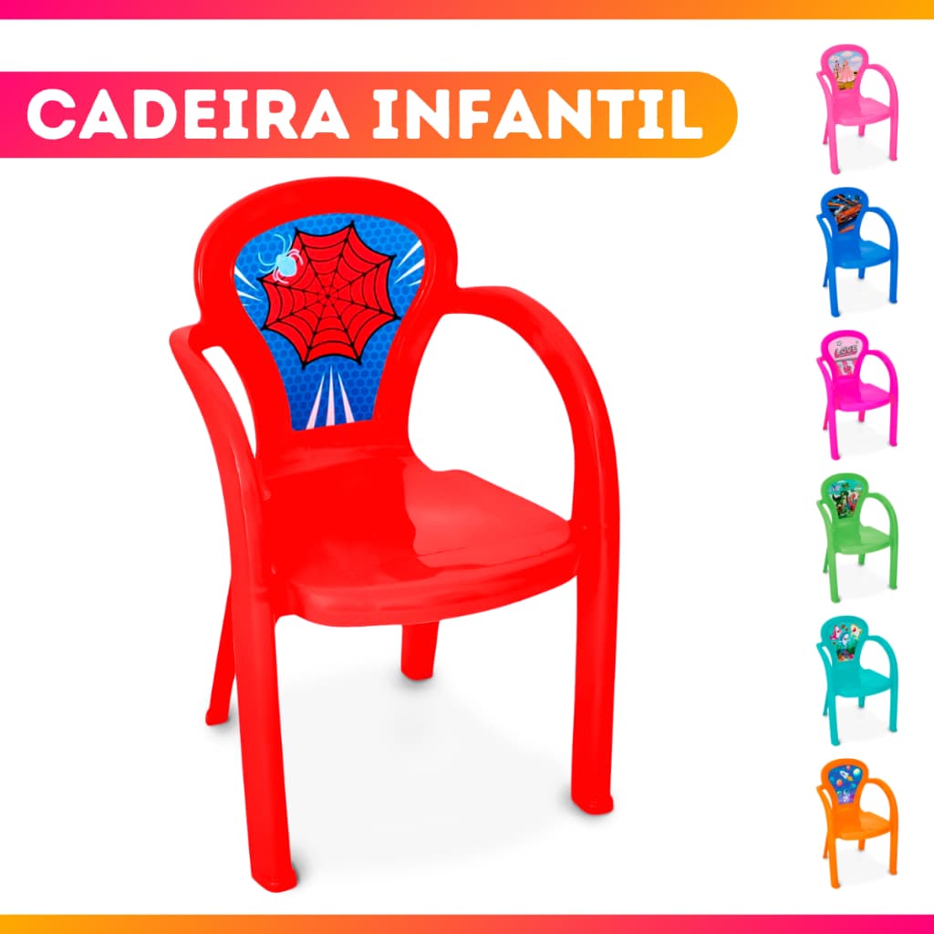 Cadeira infantil Plástica Decorada Resistente Brincar Lanchar Estudar