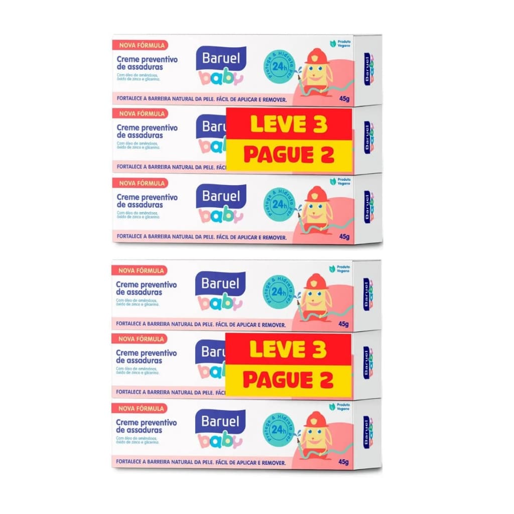 Kit 6un Pomadas / Creme Preventivo de Assaduras Baruel Baby 45 g cada